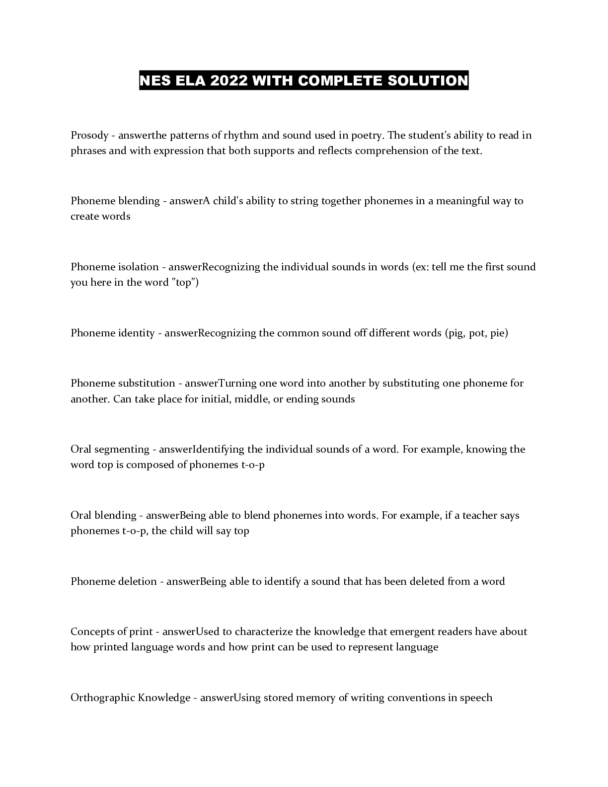 Preview image of NES ELA 2022 WITH COMPLETE SOLUTION document